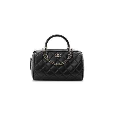CHANEL LAMBSKIN QUILTED MINI BOWLING BAG BLACK AP4411 (18.5*11.4*4cm)